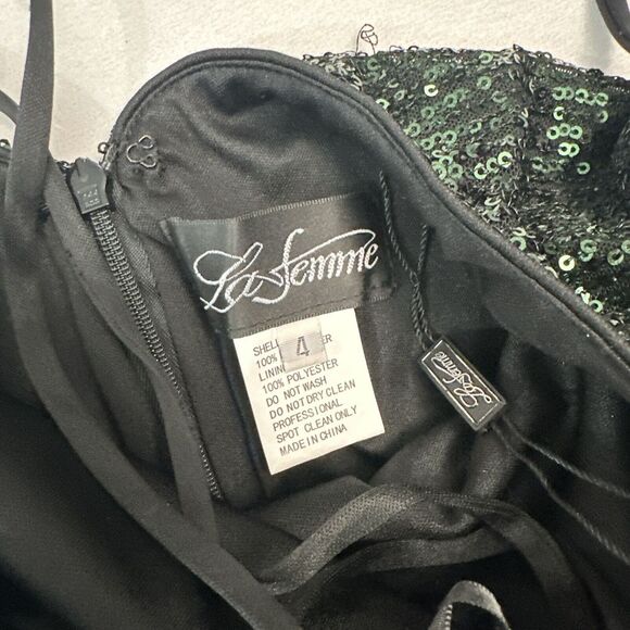 NEW $398 La Femme [ 4 ] V Neck Sequin Sleeveless‎ Gown Dark emerald Green - Picture 5 of 15